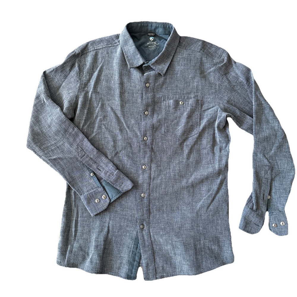 Kuhl Uproar Shirt Men Medium Gray Cotton Nylon Textured Long Sleeve Button Up